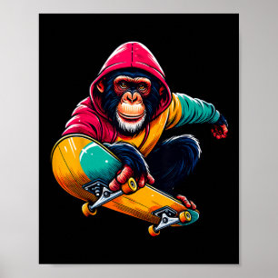 Coole funky Bonobo-Affen-Skateboard-Illustration Poster