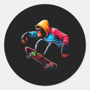Coole funky Bonobo-Affen-Skateboard-Illustration Runder Aufkleber