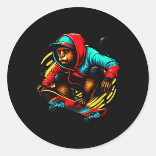Coole funky Brüllaffen-Skateboarding-Illustration Runder Aufkleber