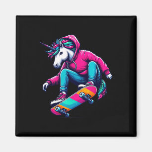 Coole funky Einhorn Skateboarding Illustration Kun Magnet
