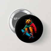 Coole funky Grizzlybär-Skateboarding-Illustration Button (Vorne & Hinten)