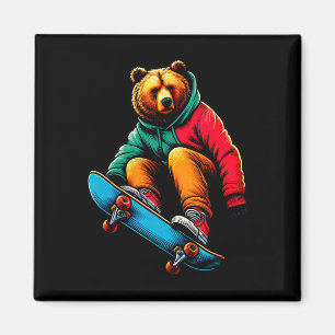 Coole funky Grizzlybär-Skateboarding-Illustration Magnet