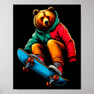 Coole funky Grizzlybär-Skateboarding-Illustration Poster