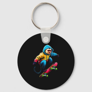 Coole funky Kapuzineraffen-Skateboarding-Illustrat Schlüsselanhänger