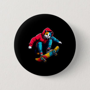 Coole funky Katze Skateboard fahrende Katzenliebha Button