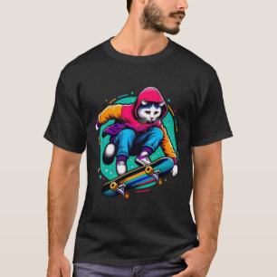 Coole funky Katze Skateboard fahrende Katzenliebha T-Shirt