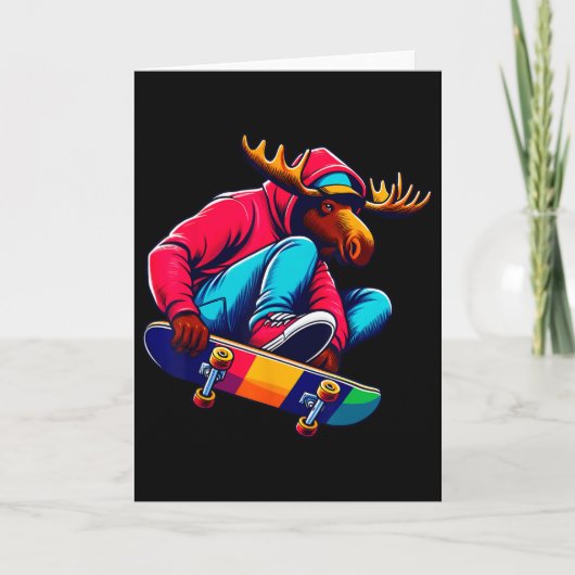 Coole funky-Moose-Skateboarding-Illustrationskunst Karte (Vorderseite)