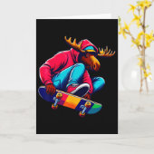 Coole funky-Moose-Skateboarding-Illustrationskunst Karte (Gelbe Blume)