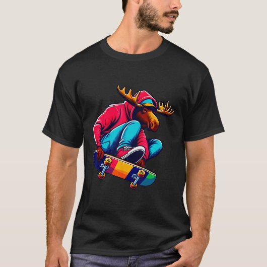 Coole funky-Moose-Skateboarding-Illustrationskunst T-Shirt (Vorderseite)