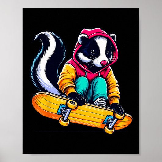Coole funky Skunk Skateboarding-Illustrationskunst Poster (Vorne)