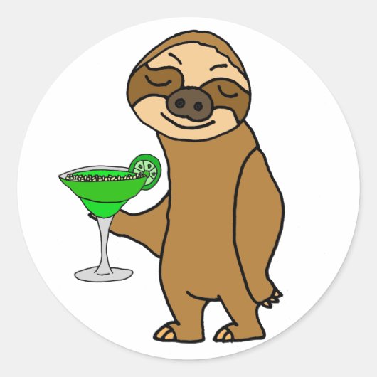 Coole Funky Sloth Drinking Margarita Cartoon Runder Aufkleber (Vorderseite)