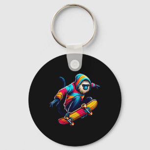 Coole funky Tamarin-Affe Skateboardfahren Illustra Schlüsselanhänger