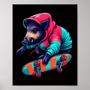 Coole funky Wildschwein-Skateboarding-Illustration Poster