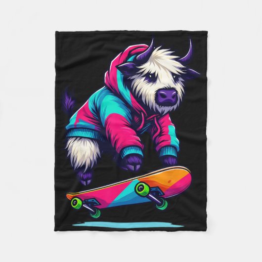 Coole funky Yak Skateboarding-Illustrationskunst Fleecedecke (Vorderseite)