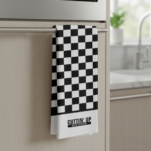 Coole Funny Cuttin' Up Black & White Checkerboard Geschirrtuch