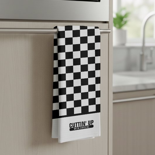 Coole Funny Cuttin' Up Black & White Checkerboard Geschirrtuch