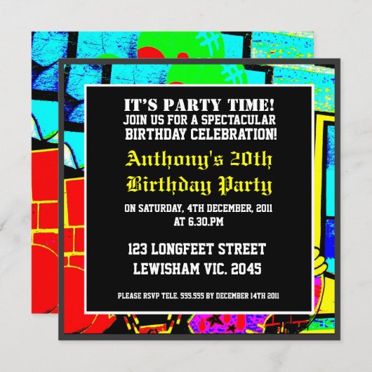 Coole Geburtstagsfeier Einladung (Vorne/Hinten)