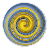 Coole gelbe und blaue Spirale Keramikknauf (Vorderseite)
