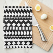 Coole Geometrie-Schwarz-weißes aztekisches Küchentuch (Viertel Falte)
