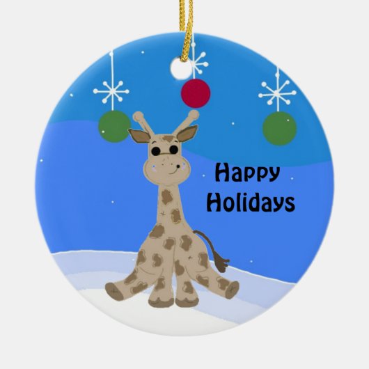 Coole Giraffe Happy Holidays Keramik Ornament (Vorne)