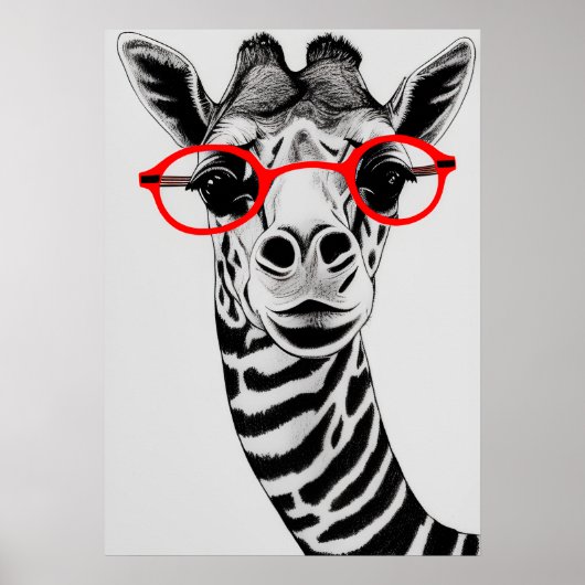 Coole Giraffe in Roter Brille Giraffe Zeichnend Ku Poster (Vorne)
