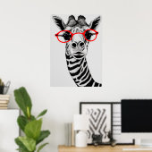 Coole Giraffe in Roter Brille Giraffe Zeichnend Ku Poster (Heimbüro)