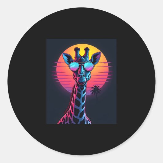 Coole Giraffe in Sonnenbrille unter Sonnenuntergan Runder Aufkleber (Vorderseite)