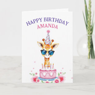 Coole Giraffe mit Party-Hut & Sonnenbrille Geburts Karte