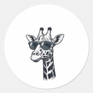 Coole Giraffe-Sonnenbrille Vintage-Gravur T-Shirt_ Runder Aufkleber