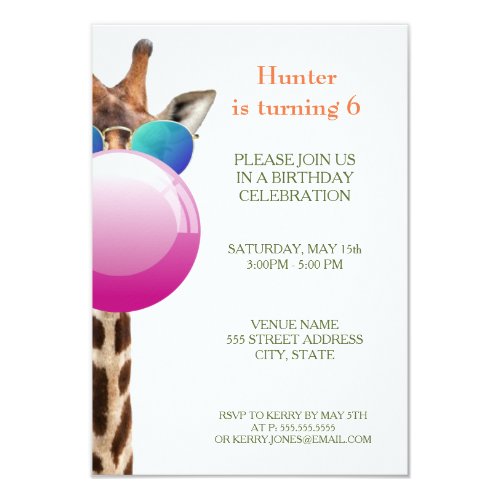 Coole Giraffe Und Bubblegum Party Einladung Meine Einladungskarten De