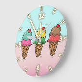 Coole Girly bunte Eiscreme-Kegel Große Wanduhr (Winkel)