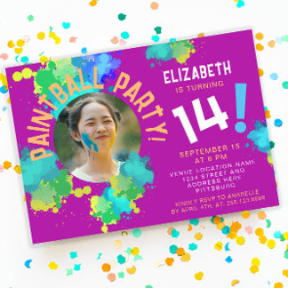 Coole Girly Colorful Paintball Spritzer Teenager S Einladung