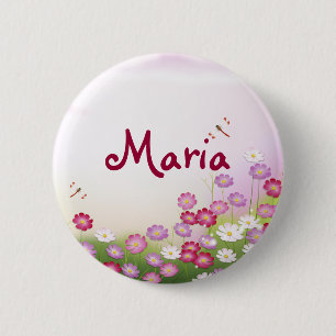 Coole Girly Retro Blumenmode Button