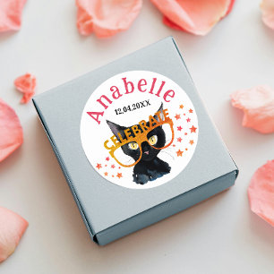 Coole, girly Schwarze Katze Rot Orange Glitter Was Runder Aufkleber