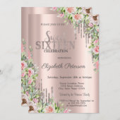 Coole Glitzer Tropfen Rose Gold Rose Sweet 16 Einladung (Vorne/Hinten)