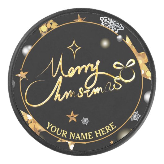 Coole Gold & Black Stars Metallic Fashion Xmas Eishockey Puck (Vorderseite)