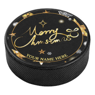 Coole Gold & Black Stars Metallic Fashion Xmas Eishockey Puck