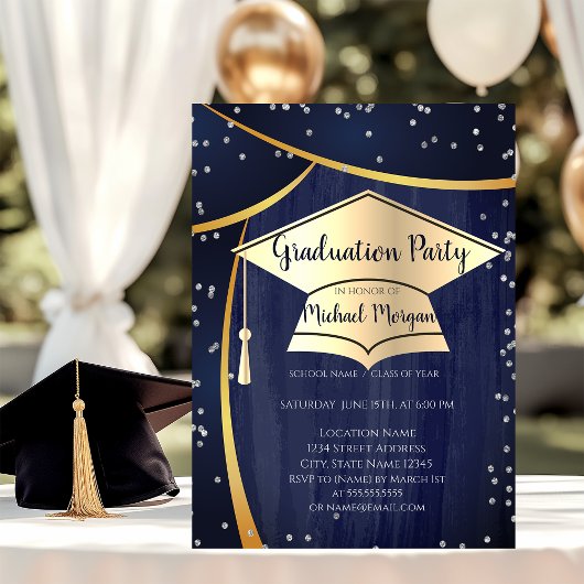 Coole Gold Graduation Cap,Diamanten Abschluss Einladung