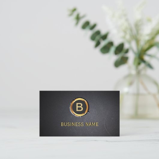 Coole Gold Ring Monogram Coal Black Business Card Visitenkarte (Stehend Vorderseite)