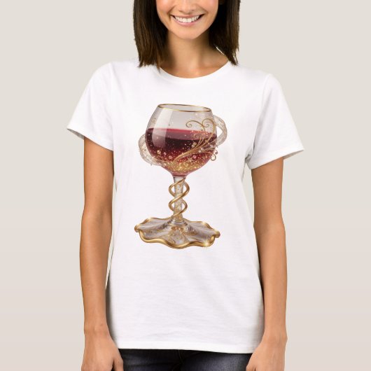 Coole Gold ROTWEINGLAS 3D-Text-Kunst T-Shirt (Vorderseite)