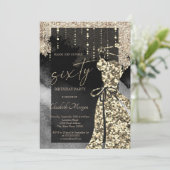 Coole Gold Sequins Dress 60. Geburtstag Einladung (Stehend Vorderseite)