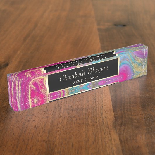 Coole goldene Marmortextur Namensplakette (Seite)