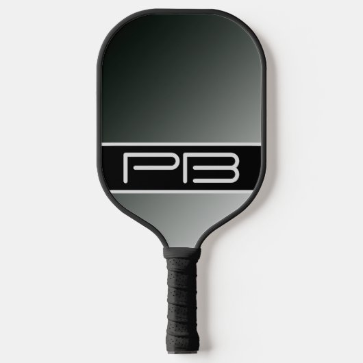 Coole Gradient Moderne Doppelinitials Schwarz Grau Pickleball Schläger (Vorderseite)