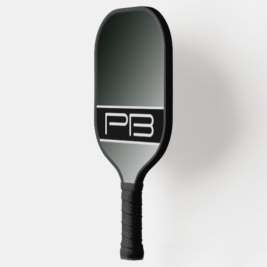 Coole Gradient Moderne Doppelinitials Schwarz Grau Pickleball Schläger (Links)