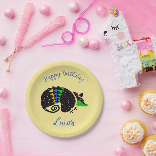 Coole Grafik ARMADILLO - Happy Birthday - Pappteller (Party)