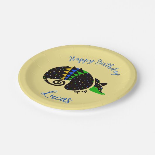 Coole Grafik ARMADILLO - Happy Birthday - Pappteller (Schrägansicht)