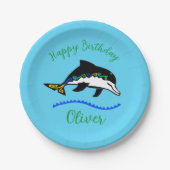 Coole Grafik - DOLPHIN - Happy Birthday- Blau Pappteller (Vorderseite)