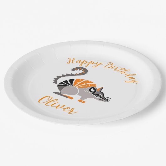 Coole Grafik - NUMBAT- Happy Birthday- Party Pappteller (Schrägansicht)