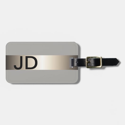 Coole graue Imitat Metallstreifen fett Monogramm Gepäckanhänger (Vorderseite horizontal)