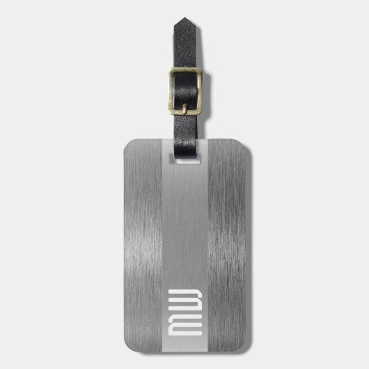 Coole graue Imitat Metallstreifen fett Monogramm Gepäckanhänger (Vorderseite vertikal)